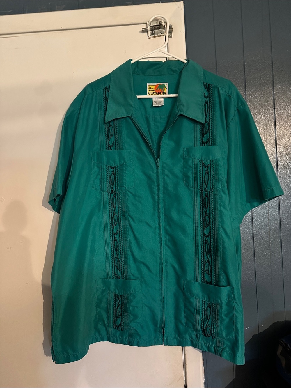 Green Teal Guayabera-Style Zip Shirt.  Men’s size XXL
